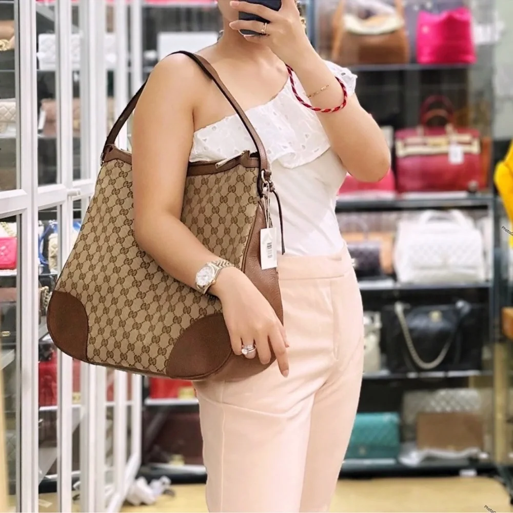 Gucci Tan and Brown Monogram Shoulder Bag